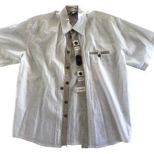 German Trachten Short Sleeve Shirt Hammerschmid Brand White with Beige Trim